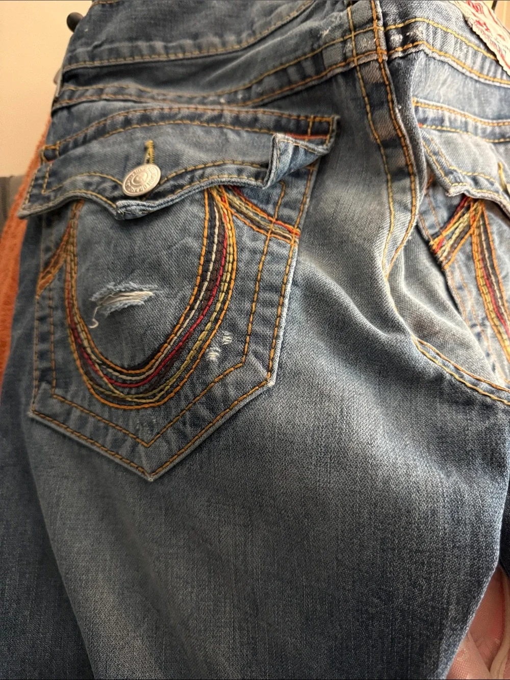 True Religion Light Blue Embroidered Back Pocket Jeans